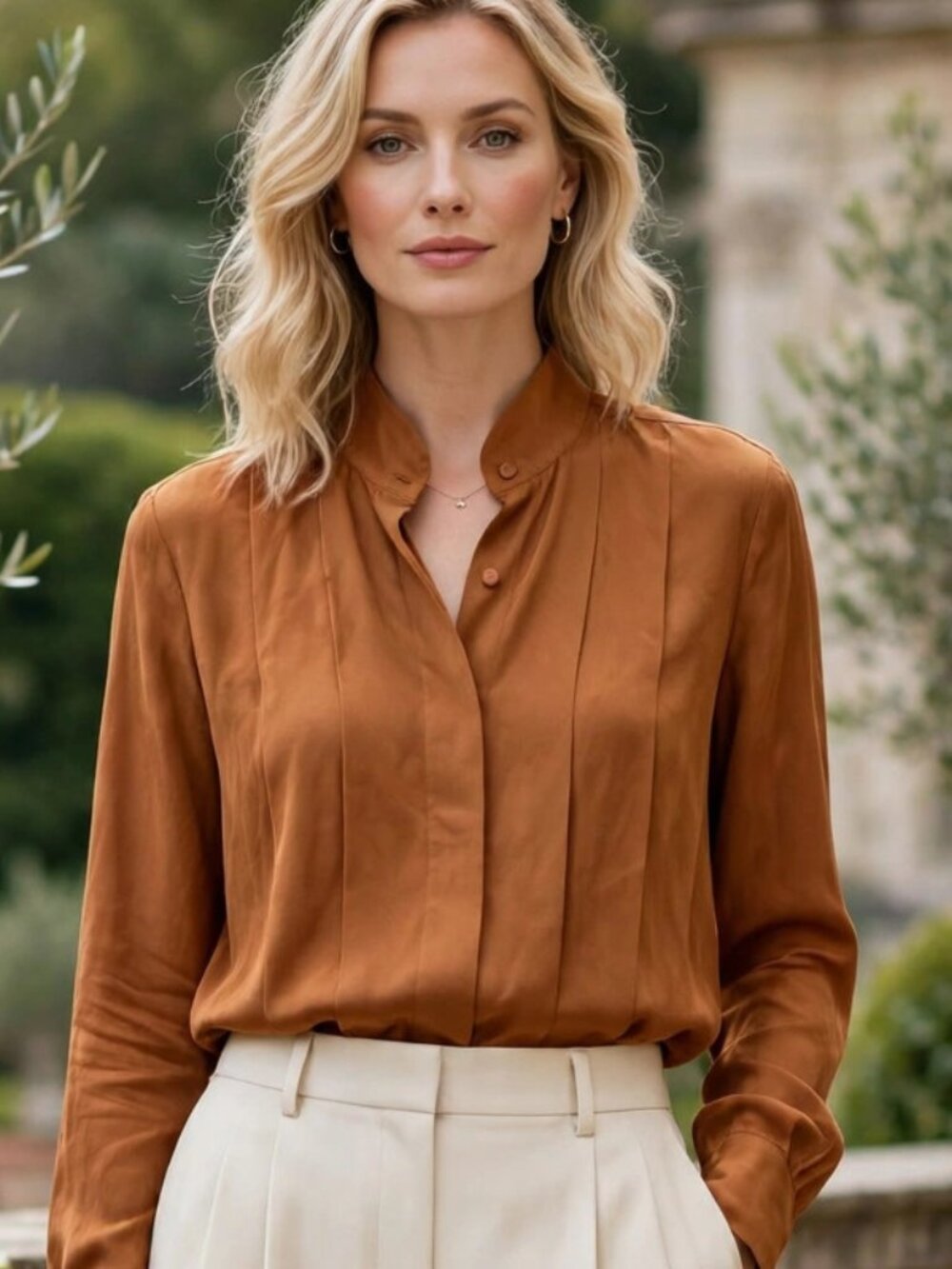 Vintage Linda Allard for Ellen Tracy 100% Silk Blouse | Pleated Front, Mandarin